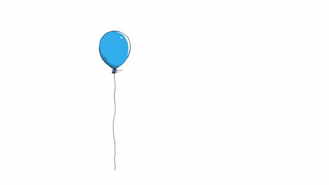 Single blue balloon with string in simple hand-drawn cartoon style on white background, symbolizing celebration, freedom, or childhood joy