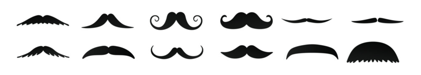 strong man mustaches flat style icon signs set vector