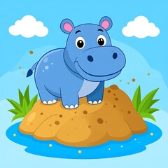 Fototapeta premium Cute hippo on a sand dune by water