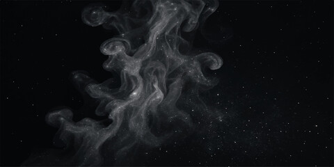 Blue smoke swirl on black background flowing smooth curves