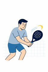 Padel player hitting the ball with forehand swing, motion and energy concept, flat vector illustration.
