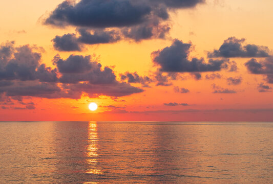 Shot of the dramatic sunset by the beach. Nature