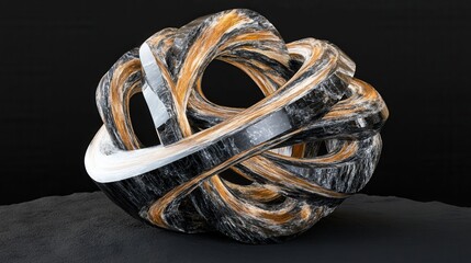 Abstract Obsidian Sculpture of Intertwined Figures Closeup