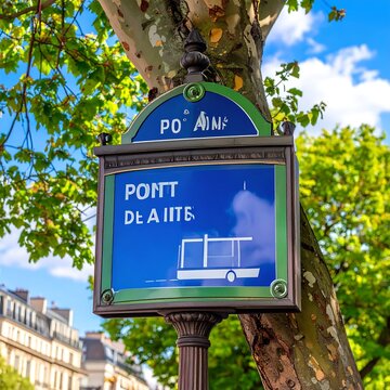 City bus stop sign in French, mounted on a pole