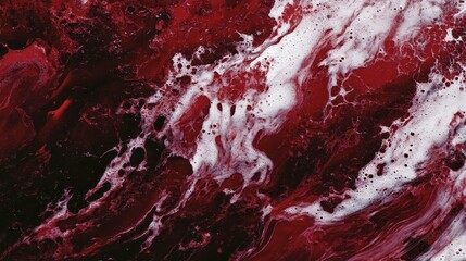 Abstract Red and White Fluid Art Textured Composition