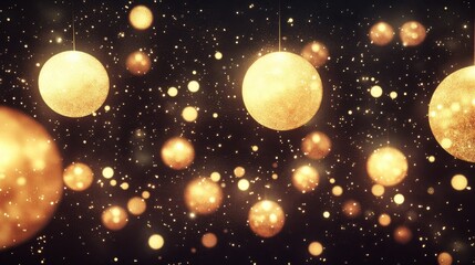 Abstract scene of glowing gold orbs in dark space