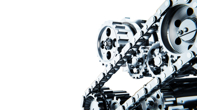 Gear wheels and engine components isolated on a transparent background