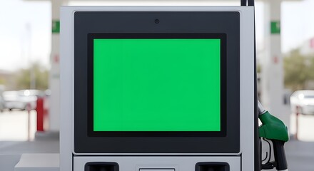 modern gas pump with green screen display
