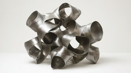 Abstract Silver Metal Sculpture with Interwoven Tube Designs