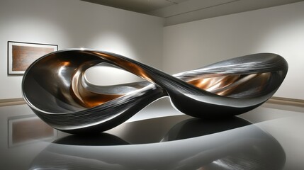 Abstract Silver Sculpture Displayed in a Contemporary Gallery