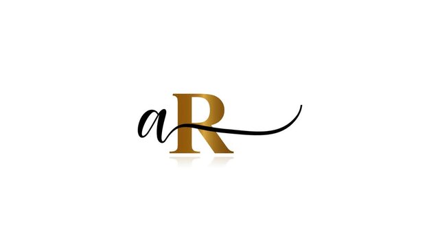 Elegant golden letter AR small black letter a, isolated on white background, symbolizing luxury and branding