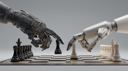AI Robot Hands Playing Chess Future Challenge