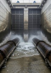 Industrial Water Treatment Plant: Processing Water Through Pipes and Gates for Clean Water Supply