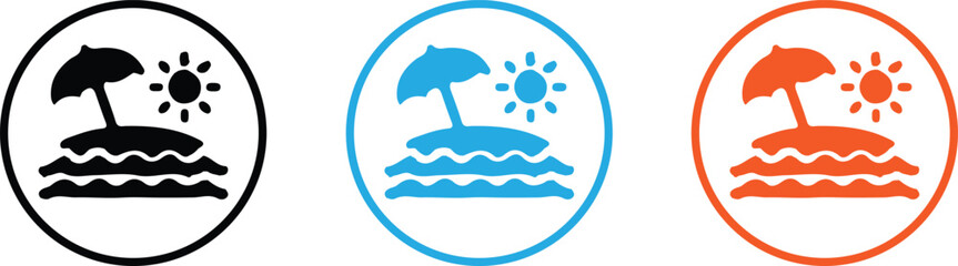 beach umbrella sun sea icon set image vector