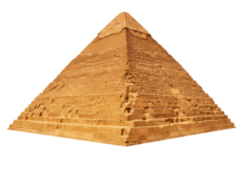 Isolated sand-colored ancient Egyptian pyramid structure made of stone blocks, archaeology site