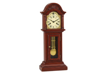 Isolated mahogany Grandfather clock with pendulum, antique time instrument, furniture