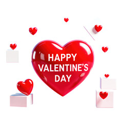 Red Glossy Heart Shapes with Transparent Background, Valentine's Day Graphic for Digital Media