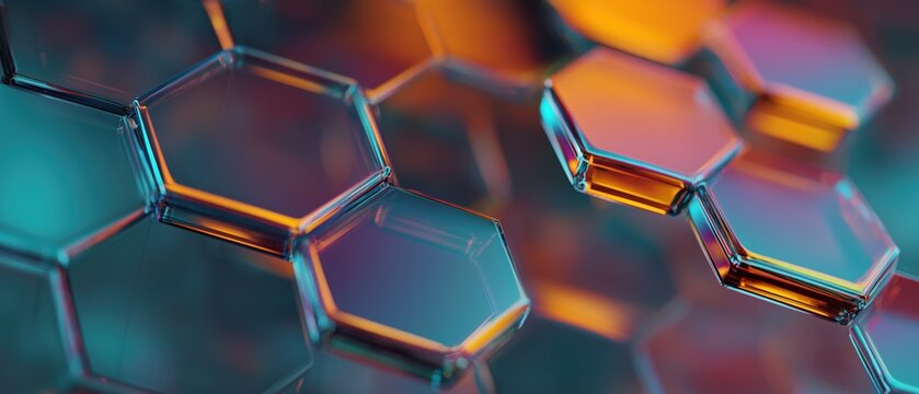 Abstract Hexagonal Honeycomb Structure: An exquisite macro shot showcasing a mesmerizing display of interconnected hexagonal shapes, forming a sleek, futuristic honeycomb. - Powered by Adobe