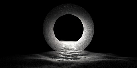 Mysterious Gateway: An ethereal ring casts a gentle glow upon the tranquil ground. This image is an invitation to contemplation.