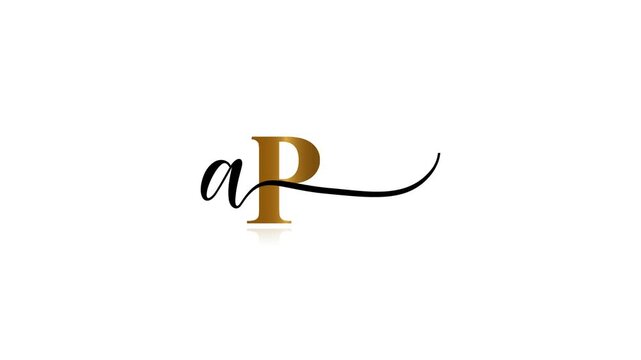 Elegant golden letter ap lowercase a and subtle reflection, isolated on white background
