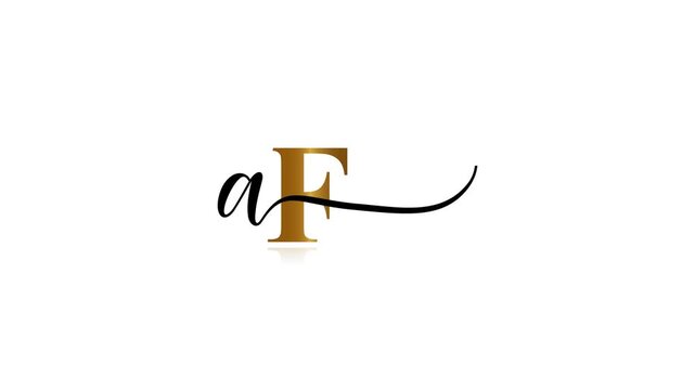 Elegant golden letter AF logo lowercase a and subtle reflection, isolated on white background