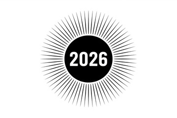 Naklejka premium Radiant burst encircles the number 2026, conveying a sense of futuristic energy and progress.