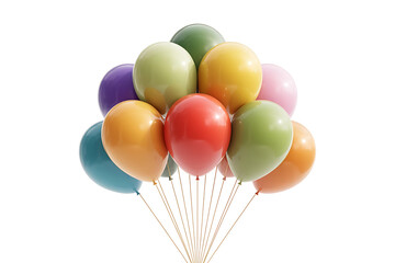 A vibrant cluster of colorful balloons floats upward, conveying joy and celebration.