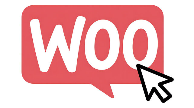 Bold red speech bubble displays "woo" with a cursor, suggesting online interaction.