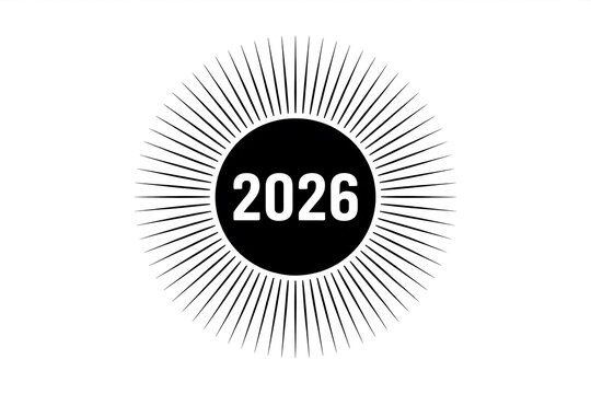 Radiant burst encircles the number 2026, conveying a sense of futuristic energy and progress.