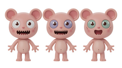 Three cute, stylized creatures with unique eye colors and playful, slightly mischievous expressions.