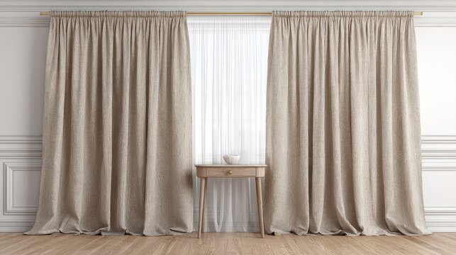 Beige linen curtains in a classic interior setting.