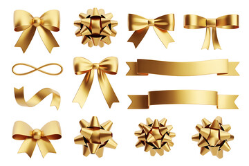 Elegant gold ribbons and bows, festive decorations, a luxurious and celebratory arrangement.