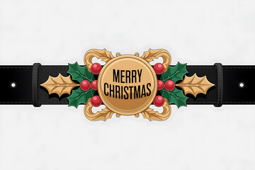 Festive Christmas banner with gold accents, holly, berries, and the joyful greeting "Merry Christmas."