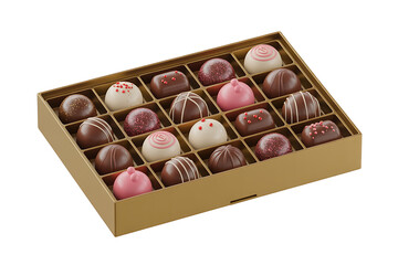 Assorted chocolate truffles in a box, showcasing various colors and decadent textures.