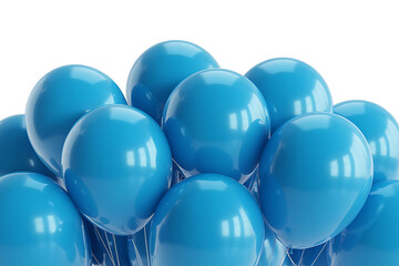 A cluster of vibrant blue balloons floats, suggesting celebration, joy, and a festive atmosphere.