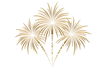 Golden fireworks burst upwards, illuminating the night sky with celebratory brilliance.