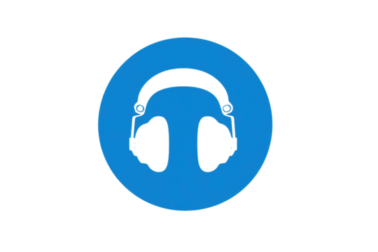 A blue silhouette of over-ear headphones centered within a solid blue circle, set against a dark transparent background. A clear, minimalist audio icon. background removed - Powered by Adobe