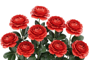 Fototapeta premium Vibrant red roses bloom with lush green stems, symbolizing beauty and passionate emotion.