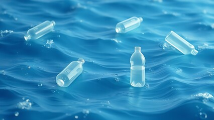 Floating plastic bottles in ocean waves illustrating environmental pollution.