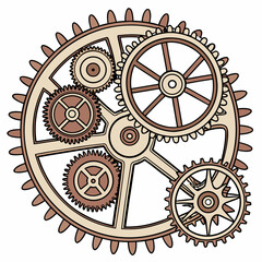 clockwork mechanisms, metallic textures, brass, copper, and aged