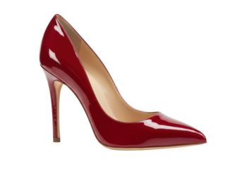 Isolated pump shoe, shiny lacquer, high-heel, formal women's footwear for party and event. Fashion