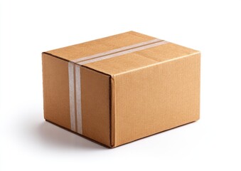 Rectangular cardboard box, light brown, taped