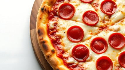 Freshly baked pepperoni pizza with melted cheese, restaurant promotional concept.
