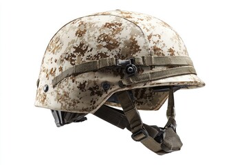 Camouflage military helmet, side view