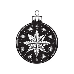 Christmas Ball silhouette, Christmas ornament silhouette line art vector illustration, a black silhouette of a Christmas ornament isolated on a white background