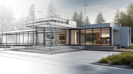 Fototapeta premium Architectural blueprint of a modern residential house