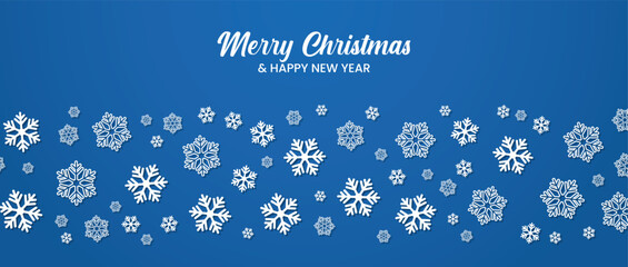 Christmas elements border decoration card with greeting text pattern ice on blue background.