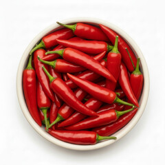 Ceramic Bowl Filled with Red Chili Peppers on White Background