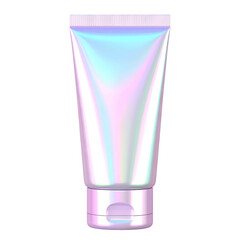 Cosmetic tube, holographic pearlescent finish, black background, product shot