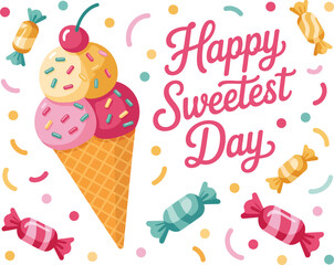 Happy Sweetest Day Ice Cream Cone with Candy Confetti